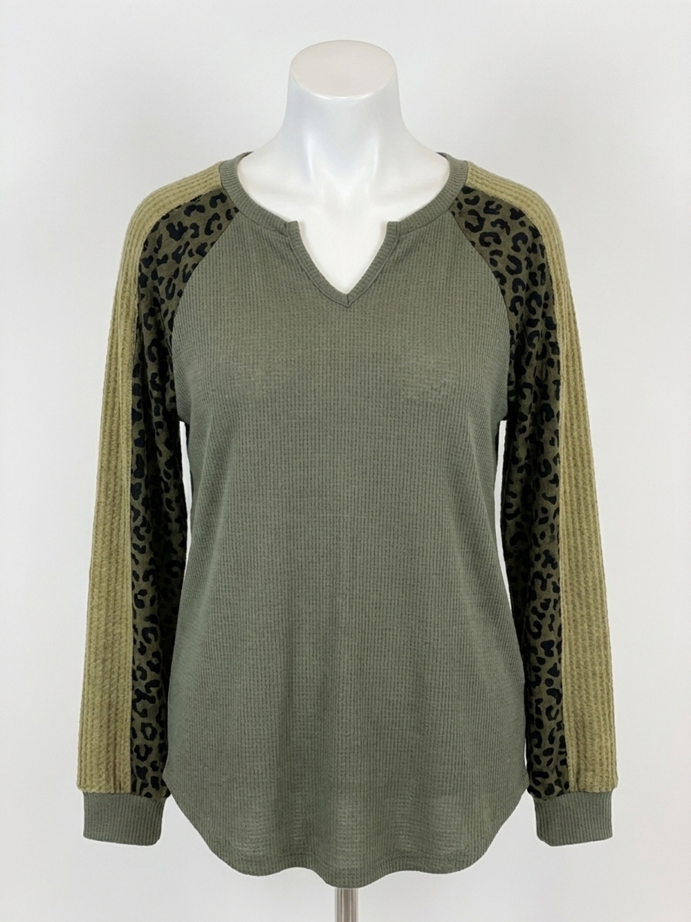 NEW KORI mixed messages leopard top in olive mix